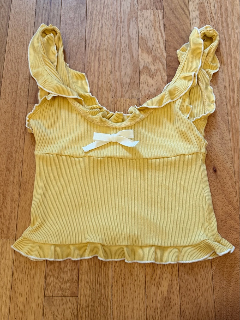 Urban Outfitters Yellow Ruffle Ribbed Tank with Front Bow